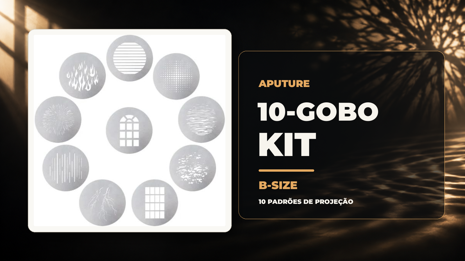 Aputure 10-Gobo Kit B-Size com dez desenhos de projeção