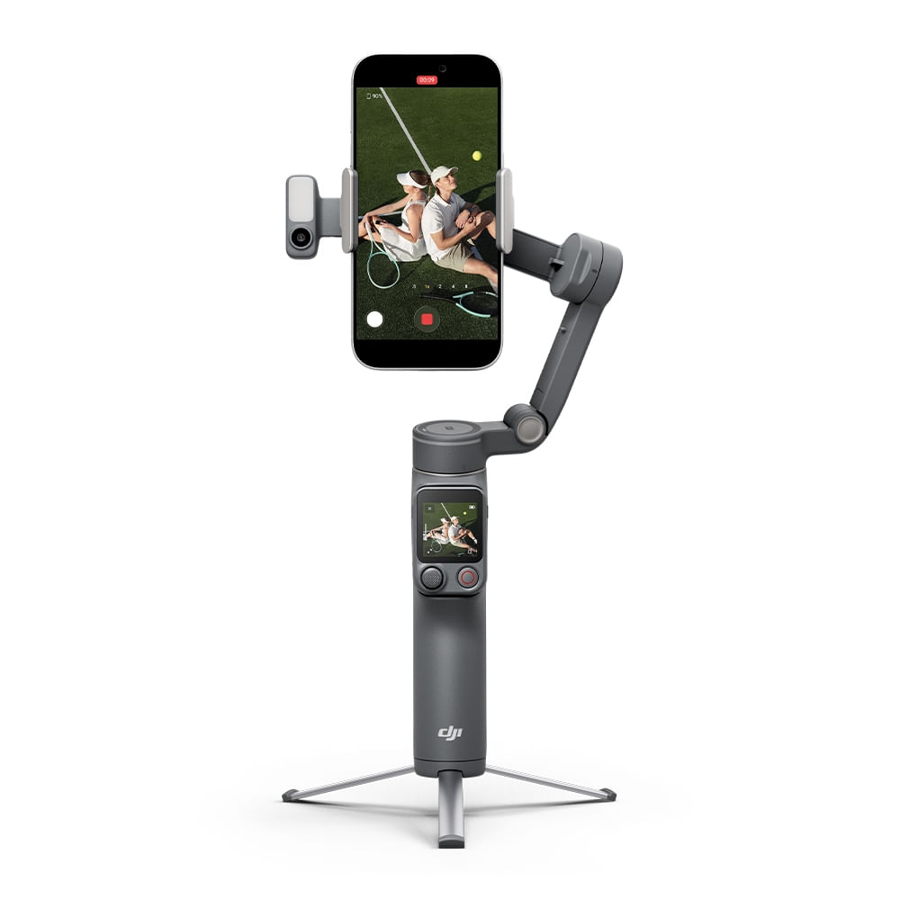 DJI Osmo Mobile 8P com Osmo FrameTap e Módulo Multifuncional 2; smartphone ilustrativo